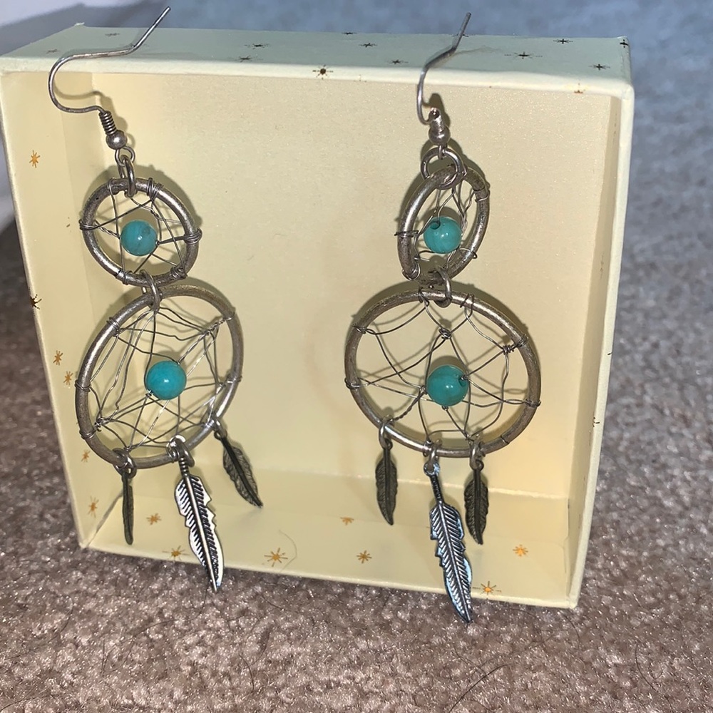 Silver and indigo dreamcatcher earrings
